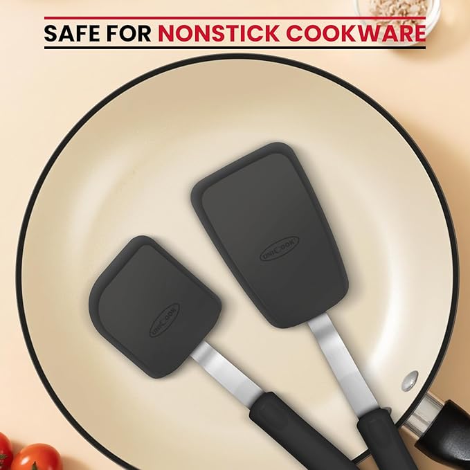 Unicook 2-Piece Small Silicone Spatula Set, Heat-Resistant Kitchen Spatula Turner Set for Nonstick Cookware, Flexible Kitchen Utensils for Flipping Eggs, Pancakes, or Lifting Cookies and Brownies