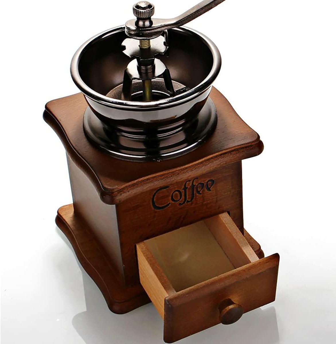 Wooden Manual Coffee Grinder Vintage Style Hand Coffee Mill Burr Coffee Grinder with Ceramic Hand Crank,Wooden Manual Coffee Grinder Cleaning Brush, (Dark Brown Upgraded Version）