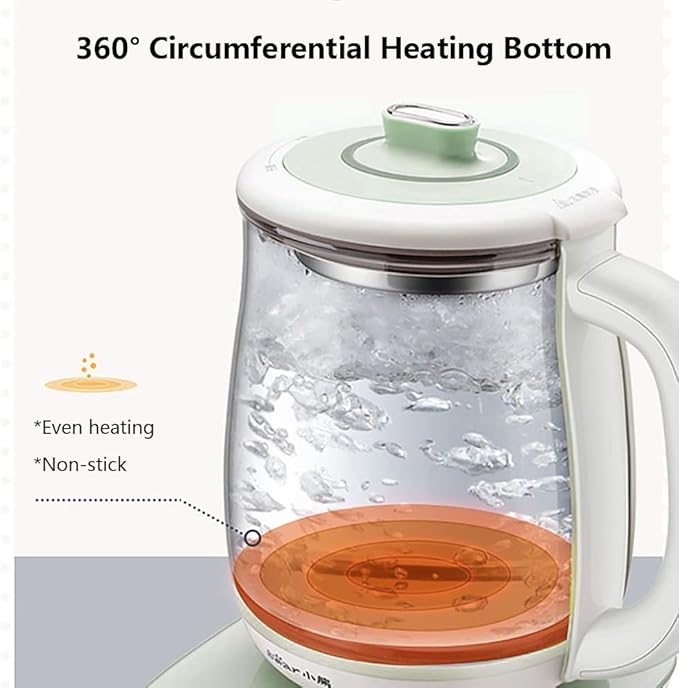 Bear YSH-C18S2 Health Pot, Electric Kettle Tea Maker with Infuser, Glass Kettle & Stew Pot, 16 Menus 1.8L 120V, Green