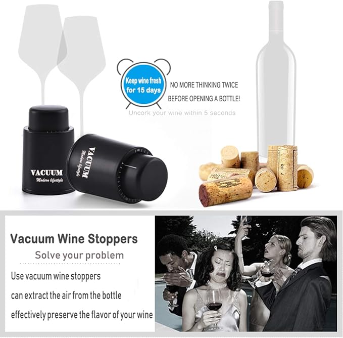 1 PACK Wine Bottle Stoppers,Real Vacuum Champagne Stoppers,Reusable Wine Preserver,Wine Corks Keep Fresh,Best Gifts for Wine Lovers for Christmas Gifts