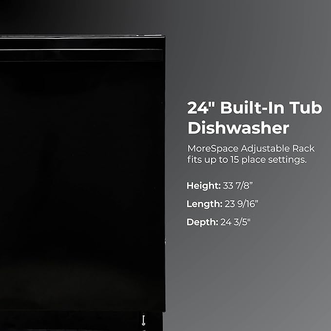 Kenmore 24" Built-In Dishwasher - Quiet Tub with TurboDry, Leak, & SmartWash Soil Detection - 15 Place Settings - 49 DBA - ENERGY STAR Certified - Black