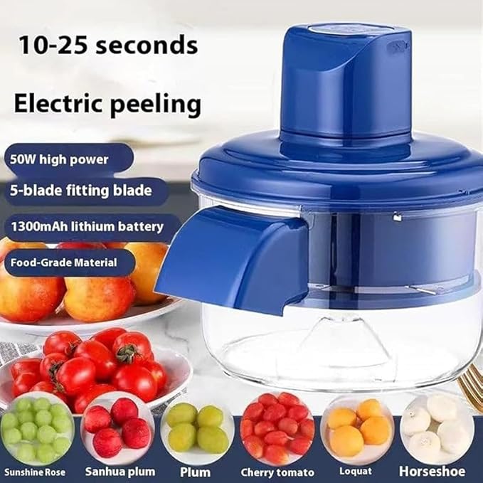 Automatic Fruit Peeling Machine, Rechargeable Electric Peeler for Grapes, Cherry Tomatoes & Garlic, One-Click Peeling, Cordless Kitchen Gadget for Quick & Easy Food Prep (classic head)