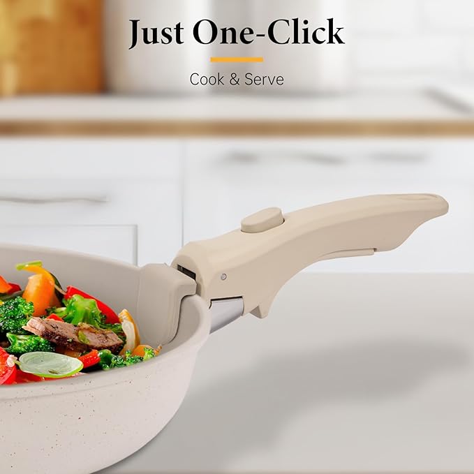 Removable Pot Handle, 2Pcs Universal Pan Handle, Replacement Handle for Pots and Pans, Fits All Cookware, Includes 2Pcs Spoon Rest, Durable & Heat-Resistant, Cream Beige