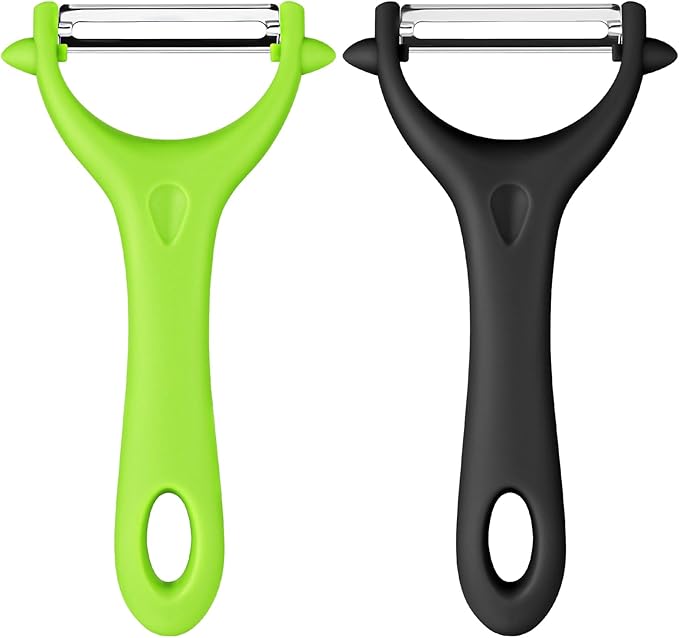 AUAUY 2-Piece Y-Shaped Swivel Vegetable Peeler, Non-Slip Ergonomic Handle, Stainless Steel Blade, Veggie Peeler for Kitchen (Black+Green)