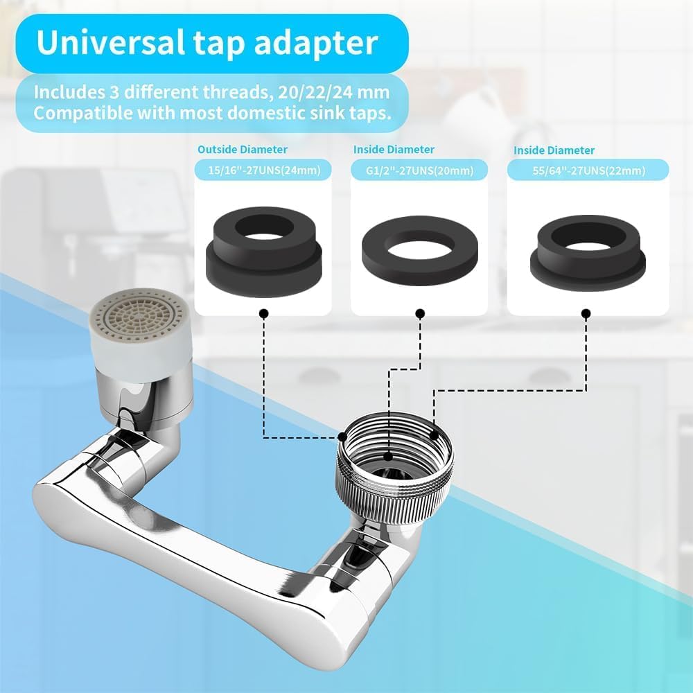 1080° 2 Mode Faucet Extender, Heavy Duty Rotating Sink Extension, Universal Swivel Multifunctional Robotic Arm, Rotating Splash Filter Extension Faucet Aerator for Kitchen Bathroom-1 Pcs