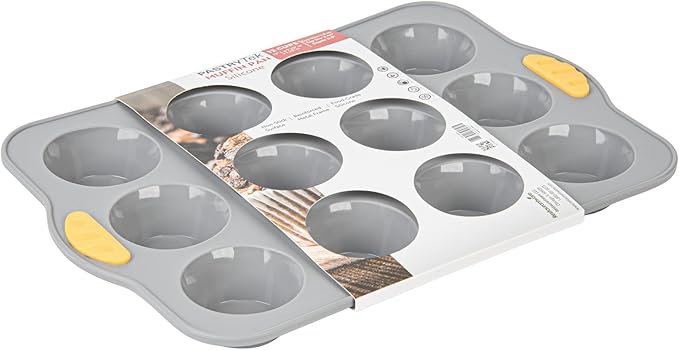Restaurantware Silicone Baking Molds Pack of 40 Non-Stick Muffin Molds with Handles 12 Compartments, Oven-Friendly Dishwashable Freezer-Friendly Heat-Resistant Gray Silicone Cupcake Muffin Pans