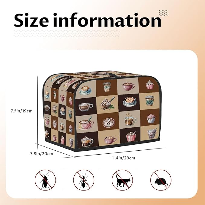 Coffee Cups Modern Toaster Cover 2 Slice Dust and Fingerprint Protection Toaster Bread Maker Covers Washable Kitchen Small Appliance Covers for Kitchen Accessories Decor Bakeware Women Gift