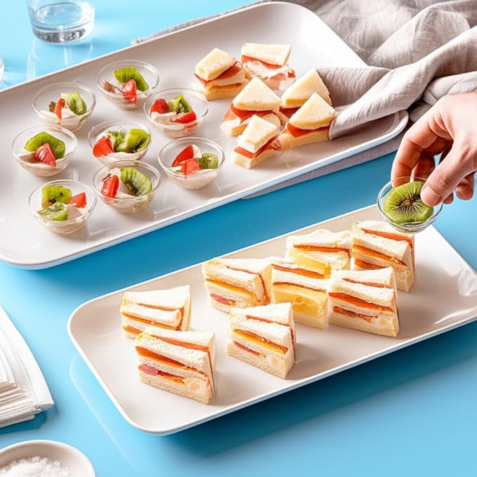 DELLING Large Serving Platter Set of 3, 16/14/12 Inch Porcelain Serving Trays for Party - White Ceramic Rectangular Platters for Entertaining, Appetizer Fruit Tray for Mother's Day Shower Dinner