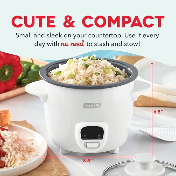 Dash Mini Ceramic Rice Cooker - Designed for Single-Serve Cooking - Compact Rice Cooker with Nonstick Removable Pot, Keep Warm Function & Easy-to-Clean Sleek Design - White Ceramic