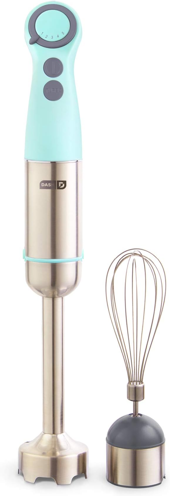 Dash Chef Series Immersion Hand Blender, 5 Speed Stick Blender with Stainless Steel Blades, Whisk Attachment and Recipe Guide – Aqua