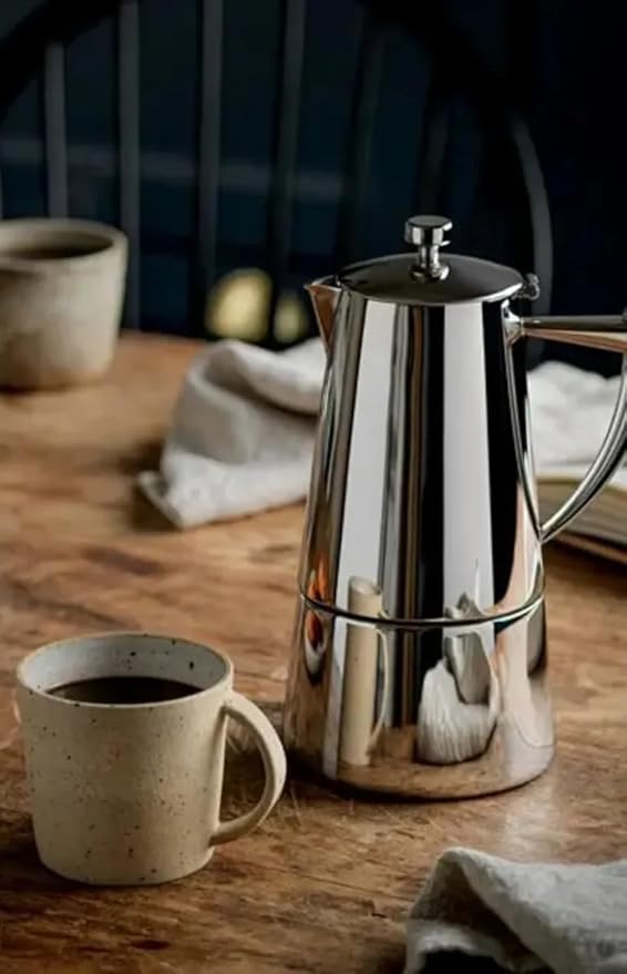 Cuisinox Roma Stovetop Espresso Maker COF-4R, Stainless Steel Coffee Percolator Stovetop, Heat-Resistant & Non-Reactive, 4-Cup Italian Espresso Maker Easy to Clean, Durable Stove Top Percolator