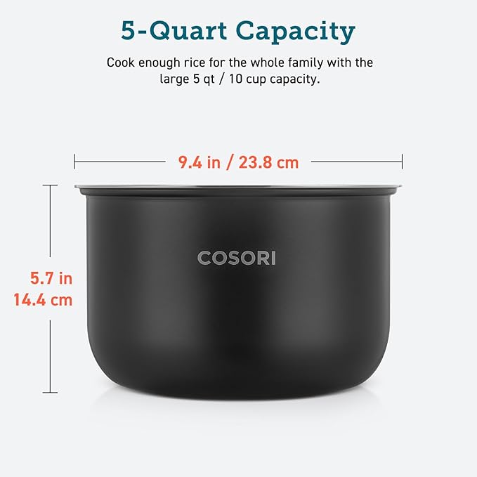 Cosori 5-Quart Rice Cooker Inner Pot Non-Stick for 10 Cup Uncooked CRC-R501- KUS Rice Cooker Only, 6-Layer, CRP-R501IP-KUS
