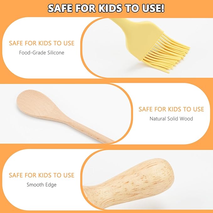 14 Pack Kids Kitchen Tools Set for Real Cooking Montessori Kids Knife and Cutting Board Set Safe for Kids and Toddlers Baking Set Kitchen Accessories