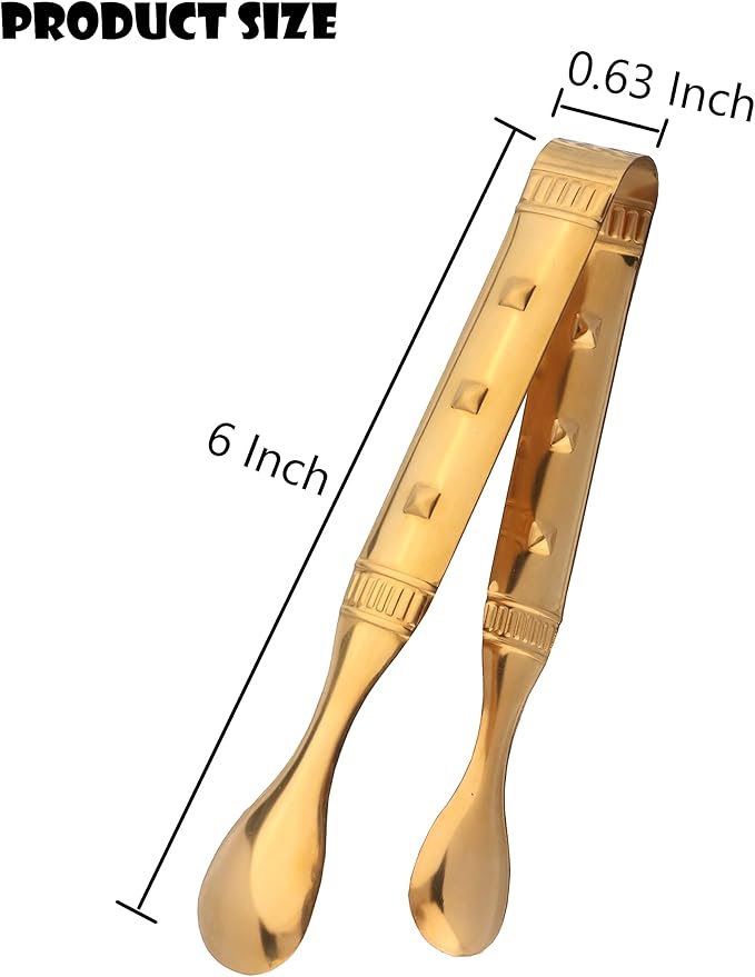 6-Pieces 6 Inch Gold Mini Tongs for Appetizers, Gold Serving Utensils for Serving Appetizers, Ice, Sugar