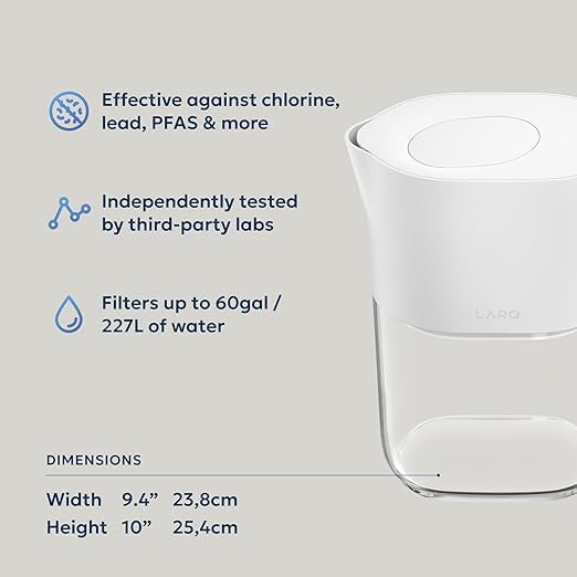 LARQ Water Filter Pitcher 1.9L (8-Cup) – Nano Zero Filter Removes Chlorine, Lead, PFAS & More – Pure White