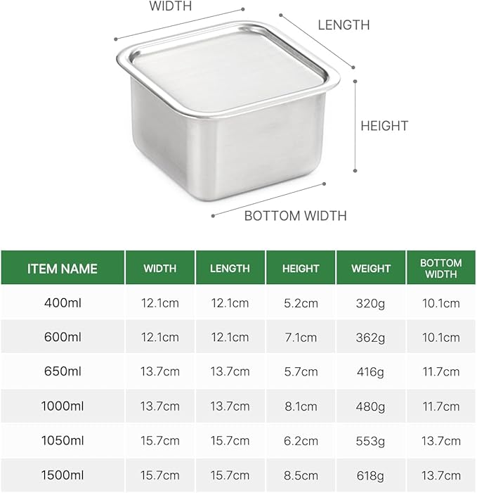 CuBE Large 2PCS Set 1500ml 1050ml Stainless Steel Food Storage Containers With Lids and a Net Kitchen Appliances Dishwasher Safe Premium South Korea
