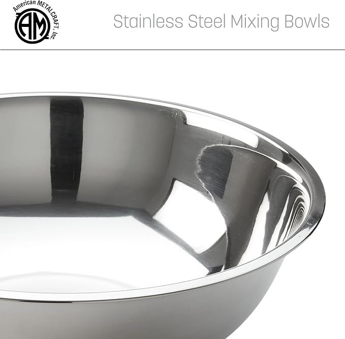 American Metalcraft SSB800 Stainless Steel Mixing Bowl - Durable, Commercial-Grade, Metal Bowl For Mixing - Wide-Rim, Stackable, Dishwasher Safe, 8qt, Silver