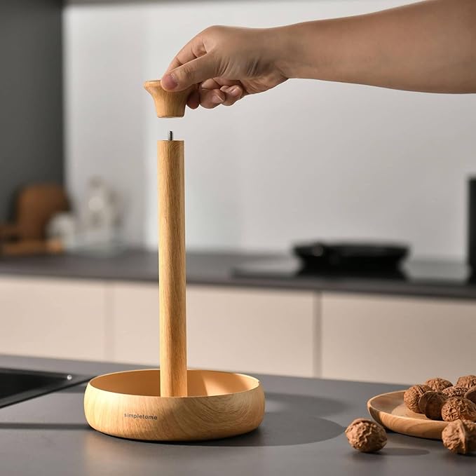 simpletome Paper Towel Holder Countertop Keep It Rolled Up Weighted Base (Beech)