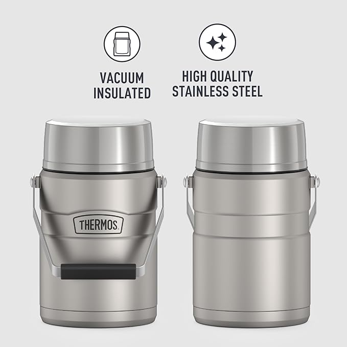 THERMOS Stainless King Vacuum-Insulated Food Jar Matte Steel | With Storage Containers | Built-in Handle | 47 Ounce | Pack of 4