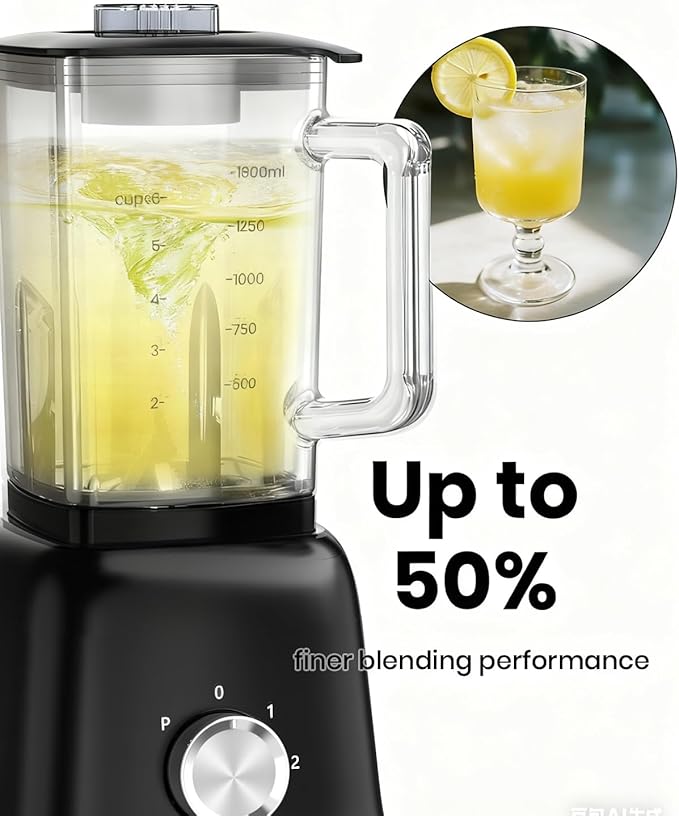 Professional Blender For Smoothies, 58 Oz Glass Jar, Glass Blender Including Puree & Crush Ice Functions, 750 Watts (Black)