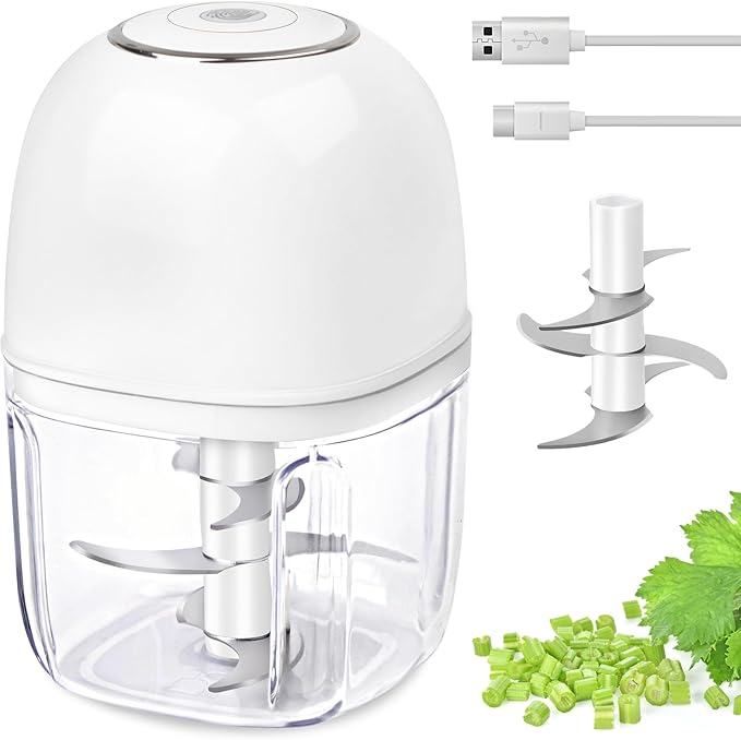 Wireless Food Chopper Mini, 350ml Cordless Food Processor, 1.4Cup Garlic Onion Chopper, Battery USB-C Rechargeable Electric Processor, Veggie Meat Blender, Small Kitchen Appliance, Mom's Gift, White