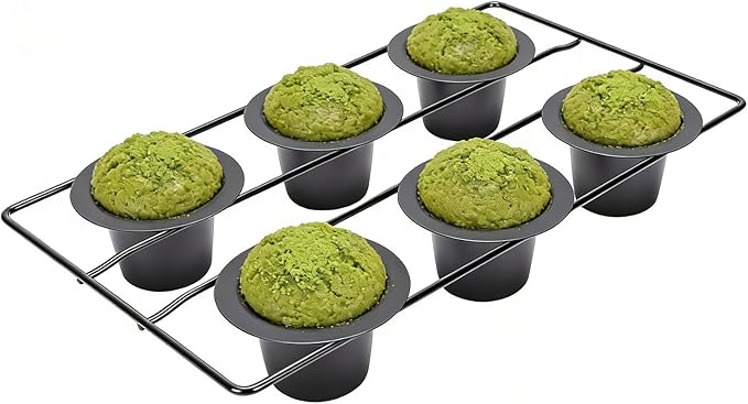 6 Cup Popover Pan, Non Stick Carbon Steel Bakeware with Wire Rack, Deep Tapered Cups Kitchen Supplies for Popovers Muffins