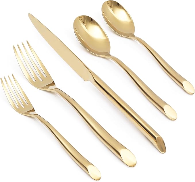 Gold 20-Piece Silverware Set with Handle, Stainless Steel Flatware Set, Cutlery Set Mirror Polished, Dishwasher Safe, Service for 4