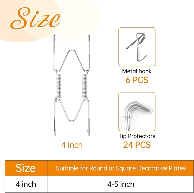 Bilillo 6 Pieces Invisible Heavy Duty Plate Holder, Stainless Steel Plate Hangers for The Wall, Plate Hangers for Display with Wall Hooks, Suitable for 4-5 inch Decorative Plates and Arts (Silver)