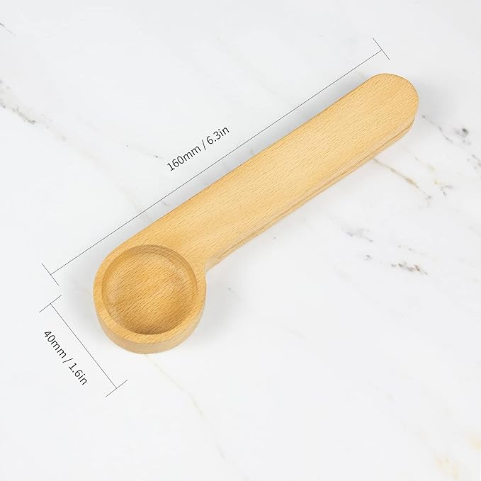 Wooden Coffee Scoop and Bag Clip, Tablespoon Wood Measuring Scoop with Bags Sealer, 2-In-1 Bags Sealer Measuring Spoon for Beans, Espresso Coffee, Tea (12)