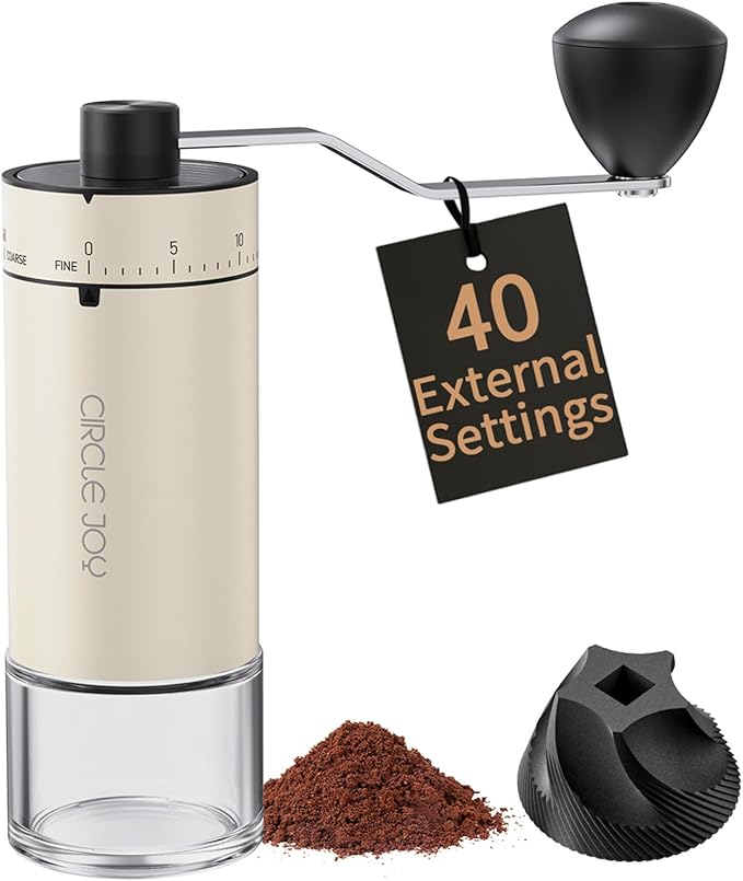 CIRCLE JOY Mini Manual Coffee Grinder with 40 External Adjustable Settings and Ceramic Conical Burr, Portable Stainless Steel Hand Coffee Grinder for Home and Travel