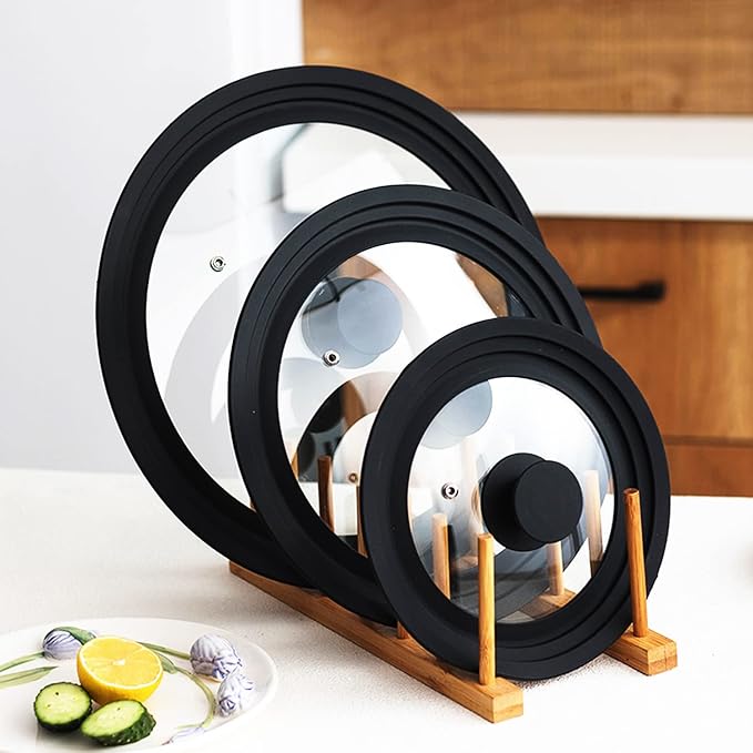 Universal Pot Lid - Pan Lid Fits 7", 8", 9" Cookware, Tempered Glass with Heat-Resistant Silicone Rim and Handle, Black – for Frying Pans & Skillets