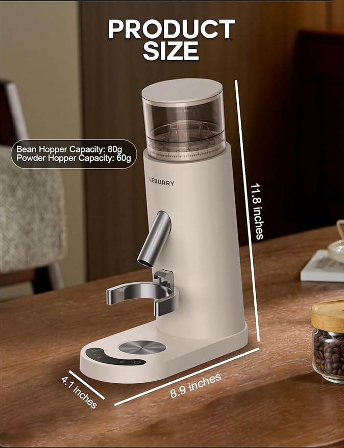 Burr Coffee Grinder – Portable Coffee Bean Grinder with 60 Grind Settings, LCD Timer, 51 & 58mm Portafilter Compatible - Rechargeable Electric Espresso Grinders for Home, Office & Travel