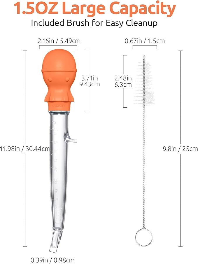 U-Taste 18/8 Stainless Steel Measuring Cups and Spoons Set of 10 Piece, Upgraded Thickness Handle and 1.5oz Heat Resistant Angled Turkey Baster with Cleaning Brush for Cooking Basting (Orange)