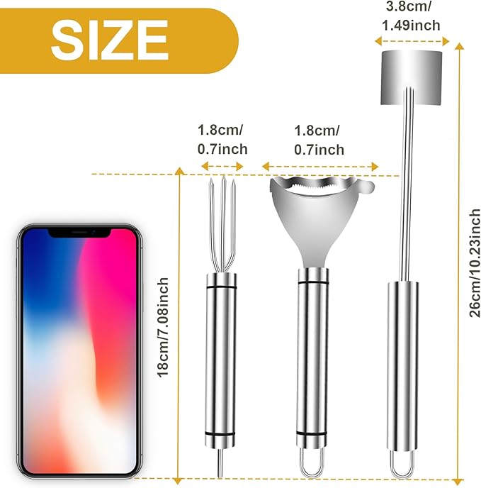 3PCS Corn Peeler Set, Stainless Steel Corn Peeler, Corn Stripper and Corn Holder Tool, Corn Planer Cutter Thresher Scraper,Peel Corn Cob Separator Quick