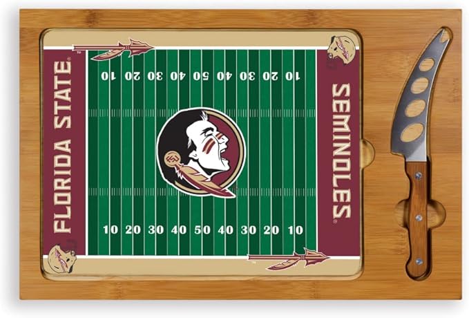 PICNIC TIME NCAA Icon Glass Top Cutting Board & Knife Set, Cheese Boards Charcuterie Boards, Serving Platter, (Parawood & Bamboo)