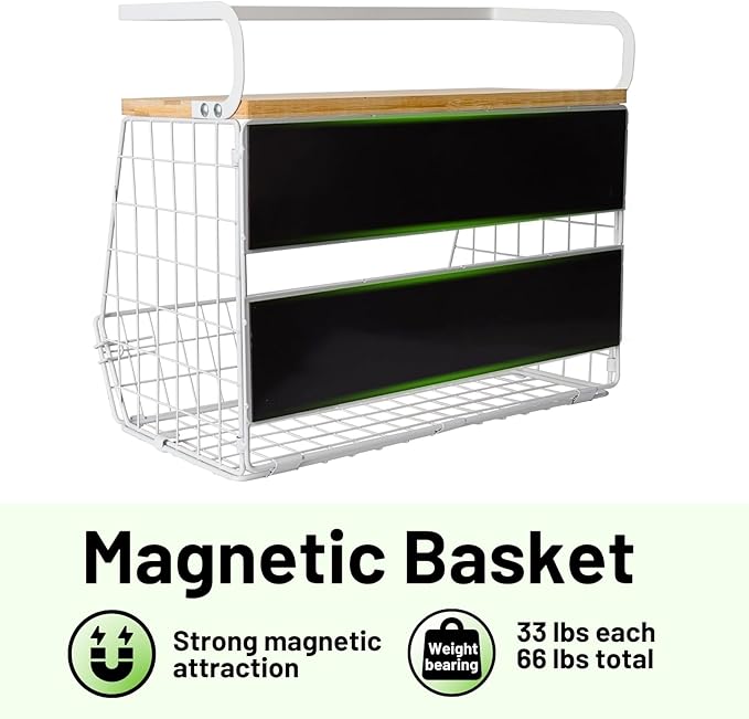 Ofiray-home Magnetic Fridge Shelf with Wood Lid, Fruit Potato Onion Storage Bins, Pantry Organizers, Large Container Spice Rack for Refrigerator, Kitchen Counter, Cabinet (2, White)