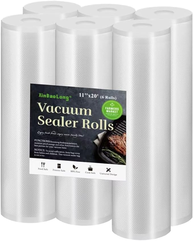 Vacuum Sealer Bags For Food:6 Rolls 11"x20' Commercial Grade BPA Free Bag Rolls Durable Customized Size Food Vac Bags for Storage and Sous Vide Cooking Puncture Prevention