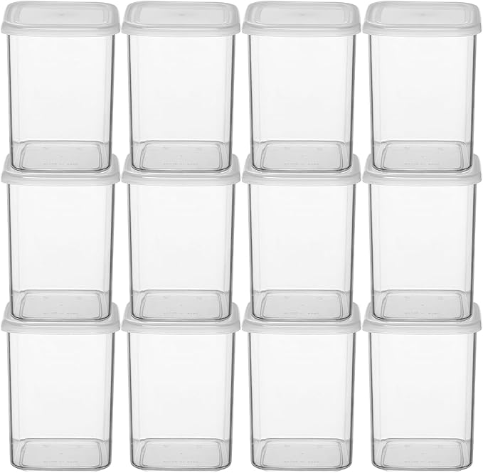 novelinks Clear Plastic Jars with Lids, Reusable Empty Square Storage Containers for Household and Kitchen Organizing (12 Pack Medium)