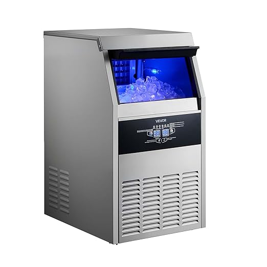 VEVOR Commercial Ice Maker Machine, 160 lbs/24h with 30 lbs Storage Capacity, Built-in/Freestanding/Under Counter, Stainless Steel Ice Maker with LED Display & Self-Cleaning, for Home Bar Restaurant