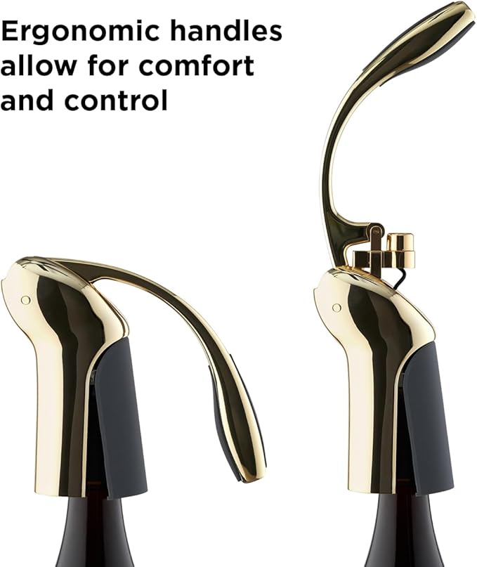 Rabbit Vertical Corkscrew Wine Opener with One-Pull Lever Design, Easy Manual Operation, Includes Foil Cutter and Durable Stainless Steel Spiral, Gold
