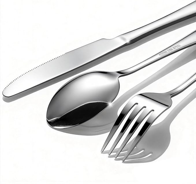 60-Piece Silverware Set for 20 - Stainless Steel Flatware Cutlery Set, Mirror Polished Flatware Set Include Forks Spoons Knives for Home Wedding Restaurant, Dishwasher Safe, Silver, 60 PCS