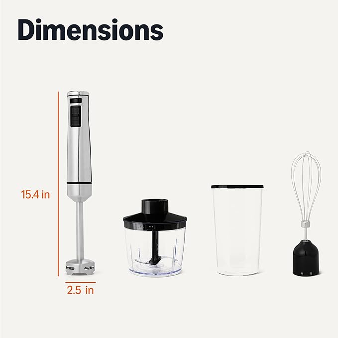 Amazon Basics 500 Watt Multi-Speed Immersion Hand Blender with Attachments, Corded, Silver
