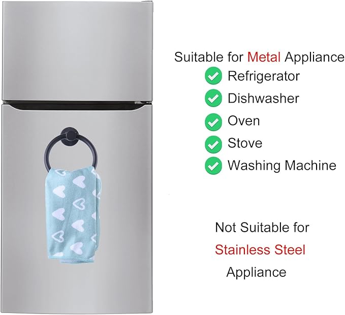Magnetic Towel Holder for Refrigerator, Magnet Towel Ring Hand Towel Bar Hook Hanger for Fridge, Kitchen Dishwasher, Stove, Oven, Sink, Laundry Washer, Dryer, Black