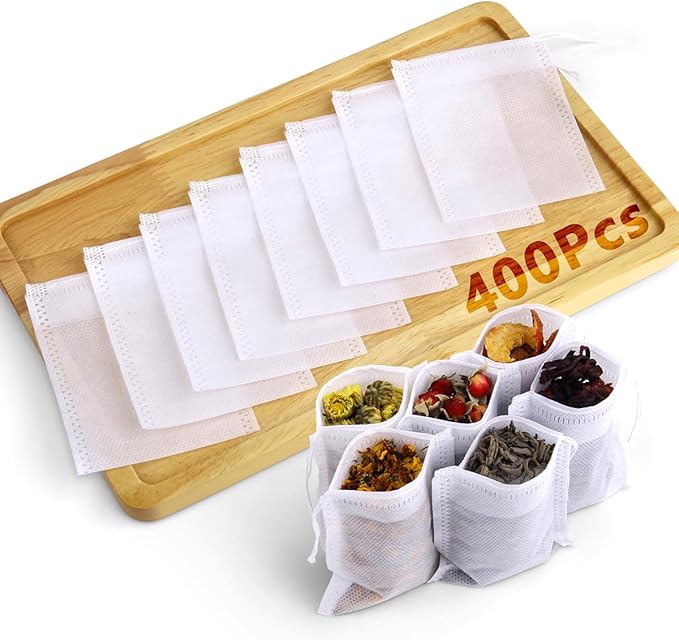 400Pcs Disposable Tea Bags for Loose Leaf Tea, Empty Tea Filter Bags for Cooking, Infuser Sachets for Spice, Coffee, Herb and More (3.54x2.75 Inch)