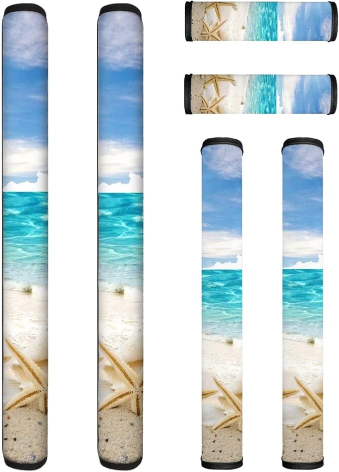 6 PCS Refrigerator Door Handle Covers Washable Anti-Skid Protector for Fridge Dishwasher Oven Keep Off Fingerprints Liquid Oil Stain Food Spot for Home Coastal Decor, Beach Blue Sky