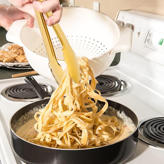 2 Pack Gold Serving Tongs Gold Serving Utensils Salad Tongs Buffet Tongs Non-slip & Easy Grip Stainless Steel Gold Plated Buffet Serving Tongs, Salad, Ice, Oven (9.5 Inch) (Gold)