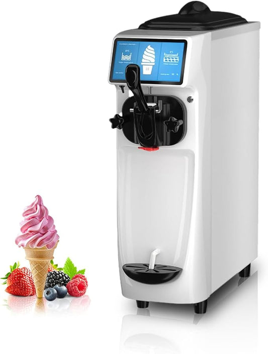 Soft Serve Ice Cream Machine, 4 to 4.5 Gal/H Ice Cream Maker 7 Inch Screen Soft Serve Machine with Pre-Cooling & Fresh-Keeping, 6L Stainless Hopper, Enclosed Body for Home Party Café Store