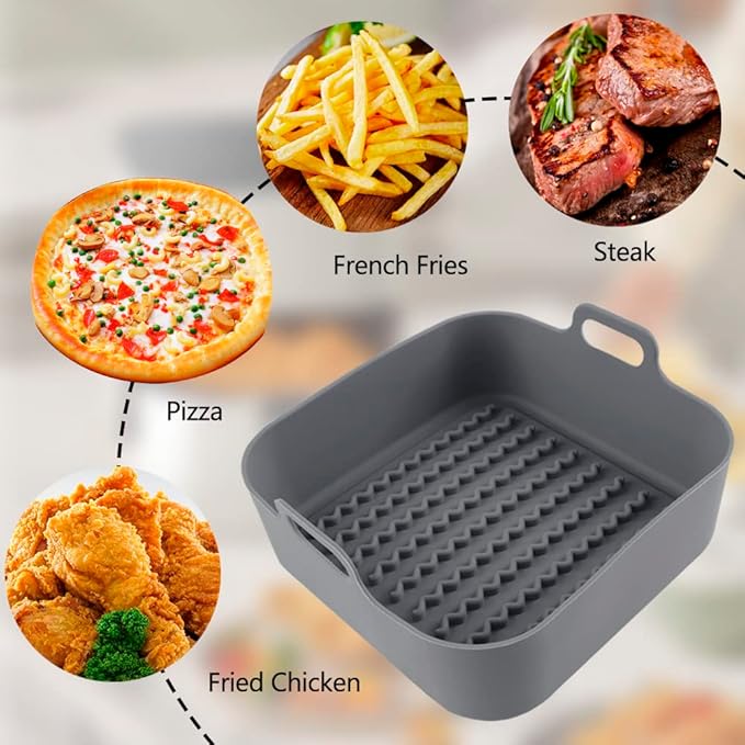 2PCS Air Fryer Silicone Liners 8 Inch Square Food Safe Non-Stick Air fryers Basket Oven Accessories, Reusable Replacement of Flammable Parchment Liner Paper Fits above 6 QT Square Air Fryers