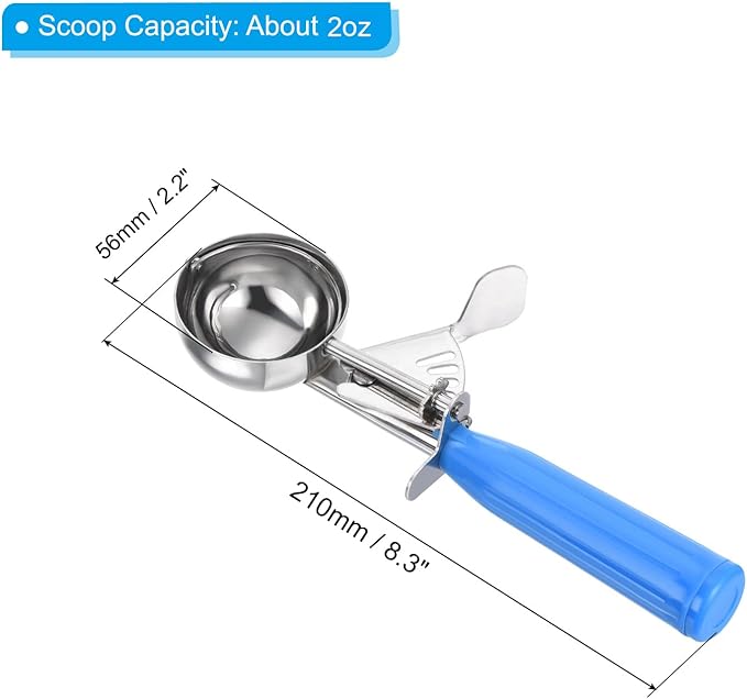 PATIKIL 2 Ounce Ice Cream Scoop with Trigger, Stainless Steel Portion Cookie Scoop with Thumb Trigger for Cookie Dough Cupcake Batter Baking, Blue 60ML