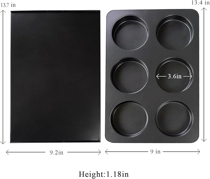 6 Cup Jumbo English Muffin Pan with Lid, Nonstick Straight Side Baking Pan, Hamburger Burger Bun Mold for Baking Egg Sandwich Frittata Cinnamon Roll Focaccia Quiche Pancake